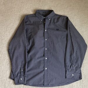 Men’s Chaps Custom Fit Navy/White Gingham Button Down Shirt XXL/TTG/EEG